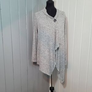 Bobeau Cardigan Women's MED Asymmetrical Marled Gray Single Faux Wood-Button Rib
